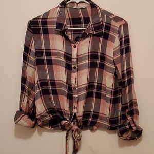 Plaid button up crop top